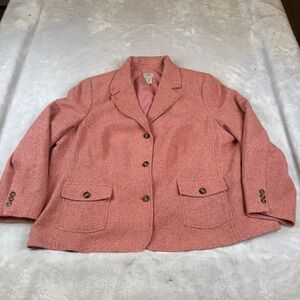 LL Bean Womens 3X Wool Silk Blend Herringbone Blazer Jacket Salmon Pink OHPY5